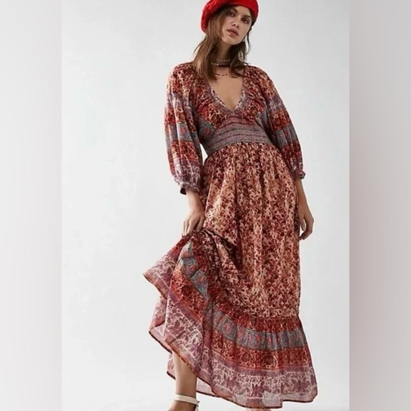 Free People Golden Hour Border Bohemian Maxi Dress Size S - Picture 1 of 9